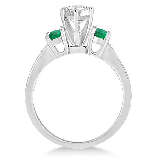 Three-Stone Emerald & Diamond Engagement Ring 14k White Gold (0.45ct)