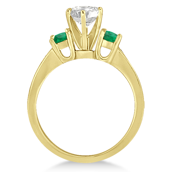 Three-Stone Emerald & Diamond Engagement Ring 18k Yellow Gold (0.45ct)