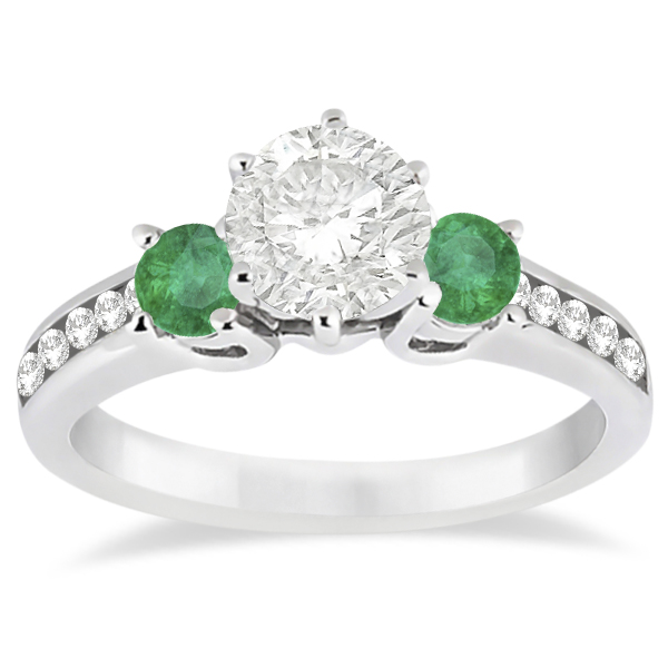 Three-Stone Emerald & Diamond Engagement Ring Platinum (0.45ct)