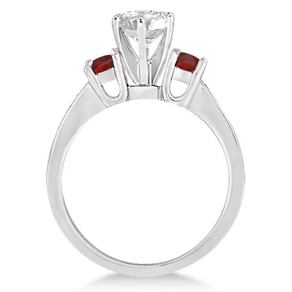 Three-Stone Garnet & Diamond Engagement Ring 14k White Gold (0.45ct)