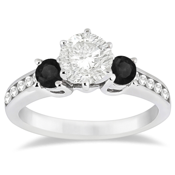 3 Stone White & Black Diamond Engagement Ring Palladium Setting (0.45 ctw)