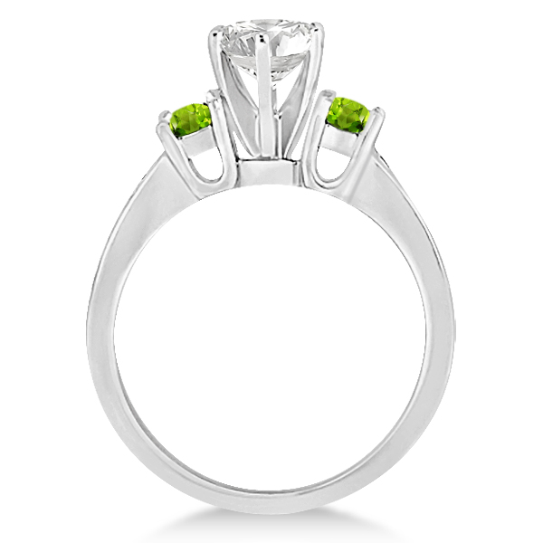 Three-Stone Peridot & Diamond Engagement Ring 14k White Gold (0.45ct)