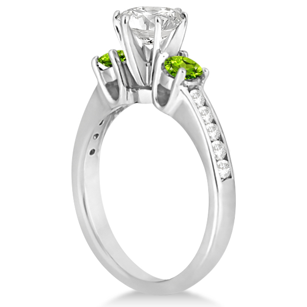 Three-Stone Peridot & Diamond Engagement Ring 18k White Gold (0.45ct)