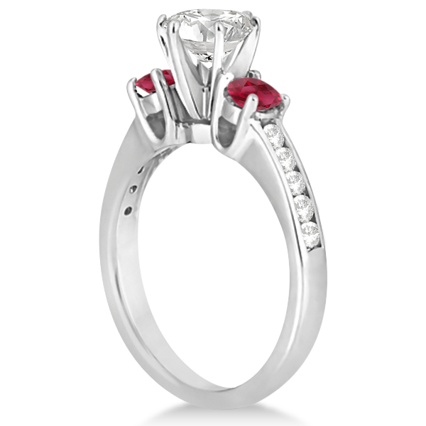 Three-Stone Ruby & Diamond Engagement Ring 18k White Gold (0.60ct)