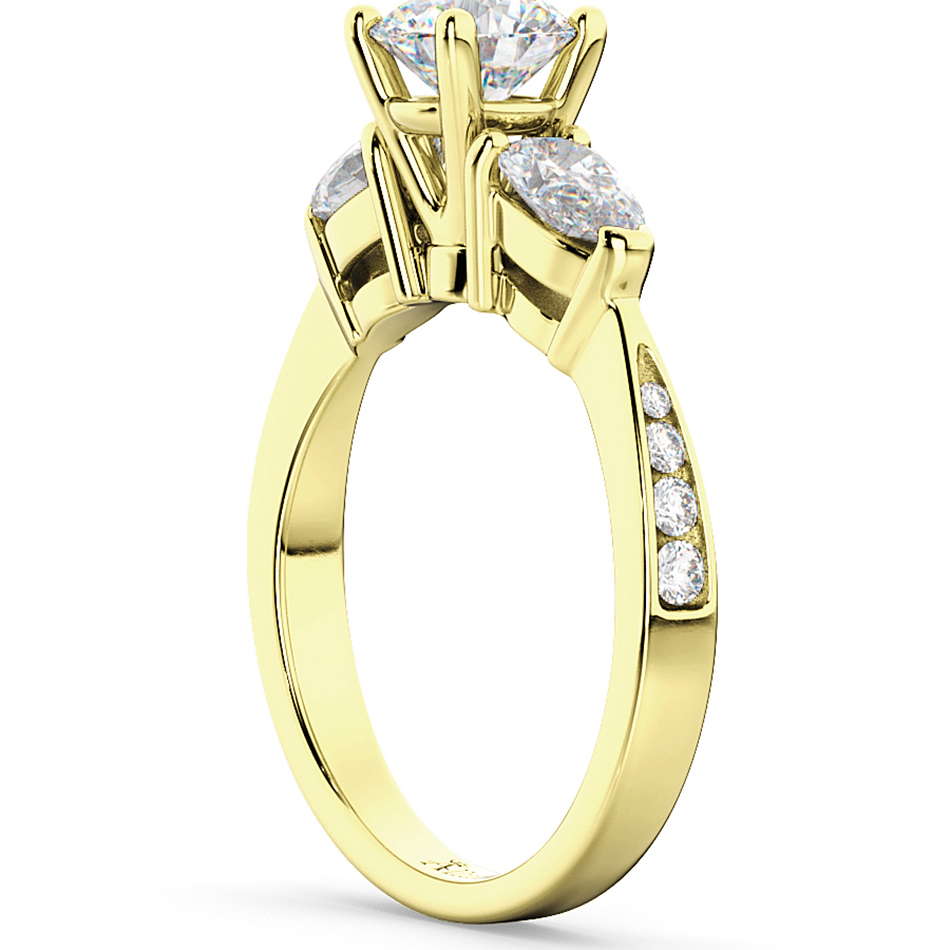 Three Stone Pear Cut Diamond Engagement Ring 14k Yellow Gold (0.51ct)