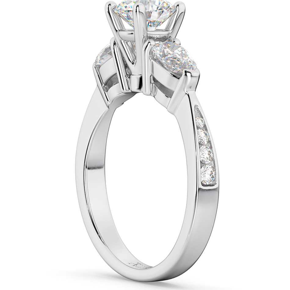 Three Stone Pear Cut Diamond Engagement Ring 18k White Gold (0.51ct)