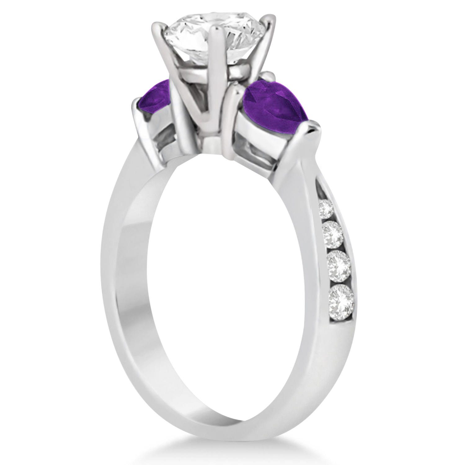 Cushion Diamond & Pear Amethyst Engagement Ring 14k White Gold (1.29ct)