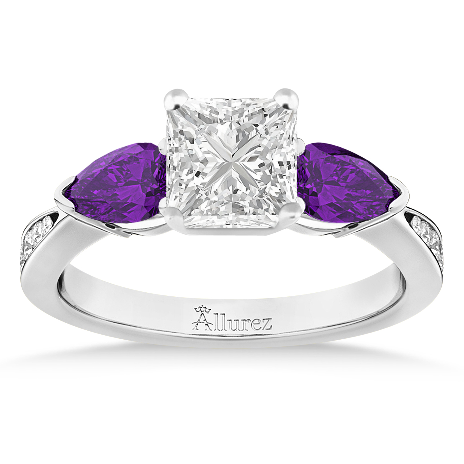 Princess Diamond & Pear Amethyst Engagement Ring 14k White Gold (1.29ct)