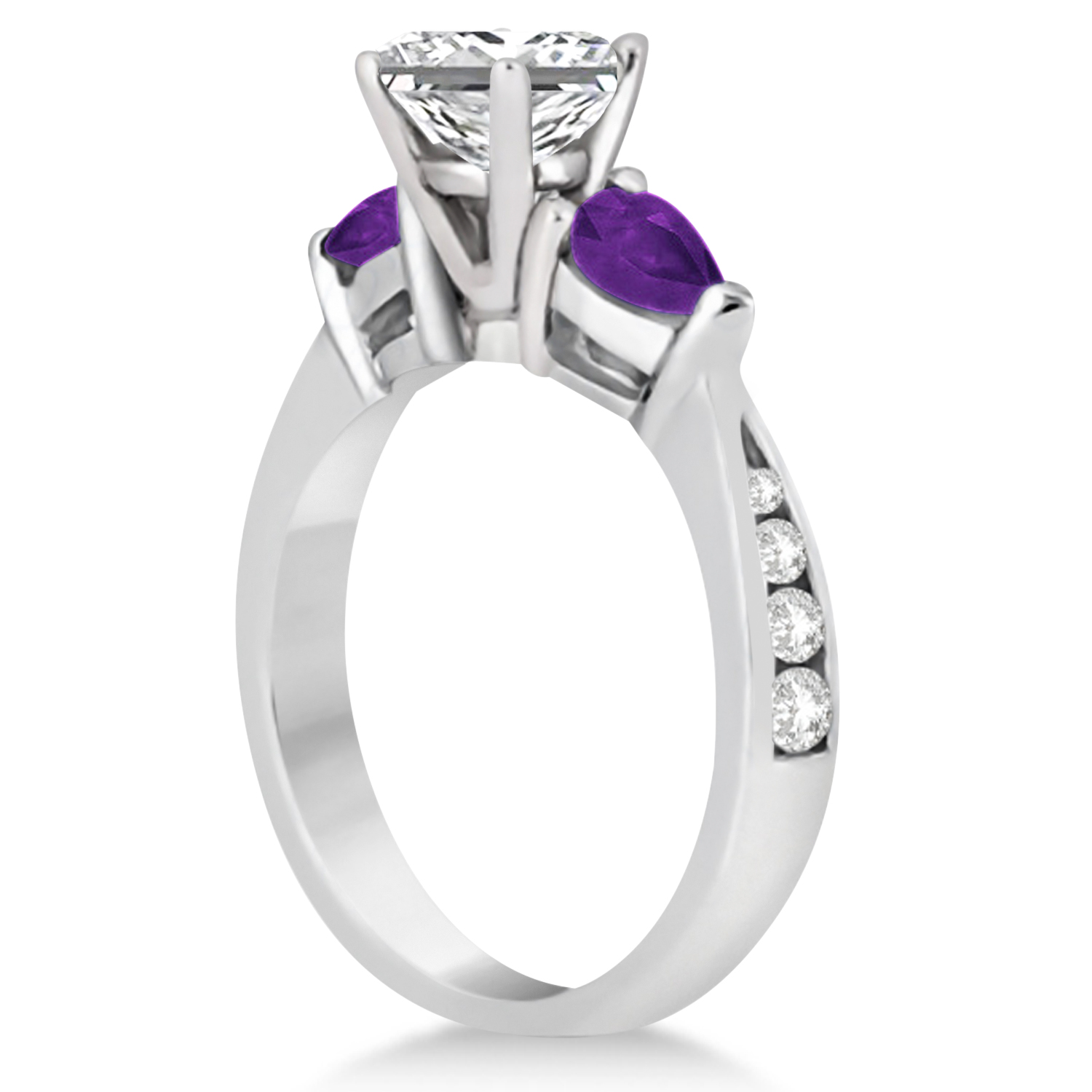 Princess Diamond & Pear Amethyst Engagement Ring 14k White Gold (1.29ct)