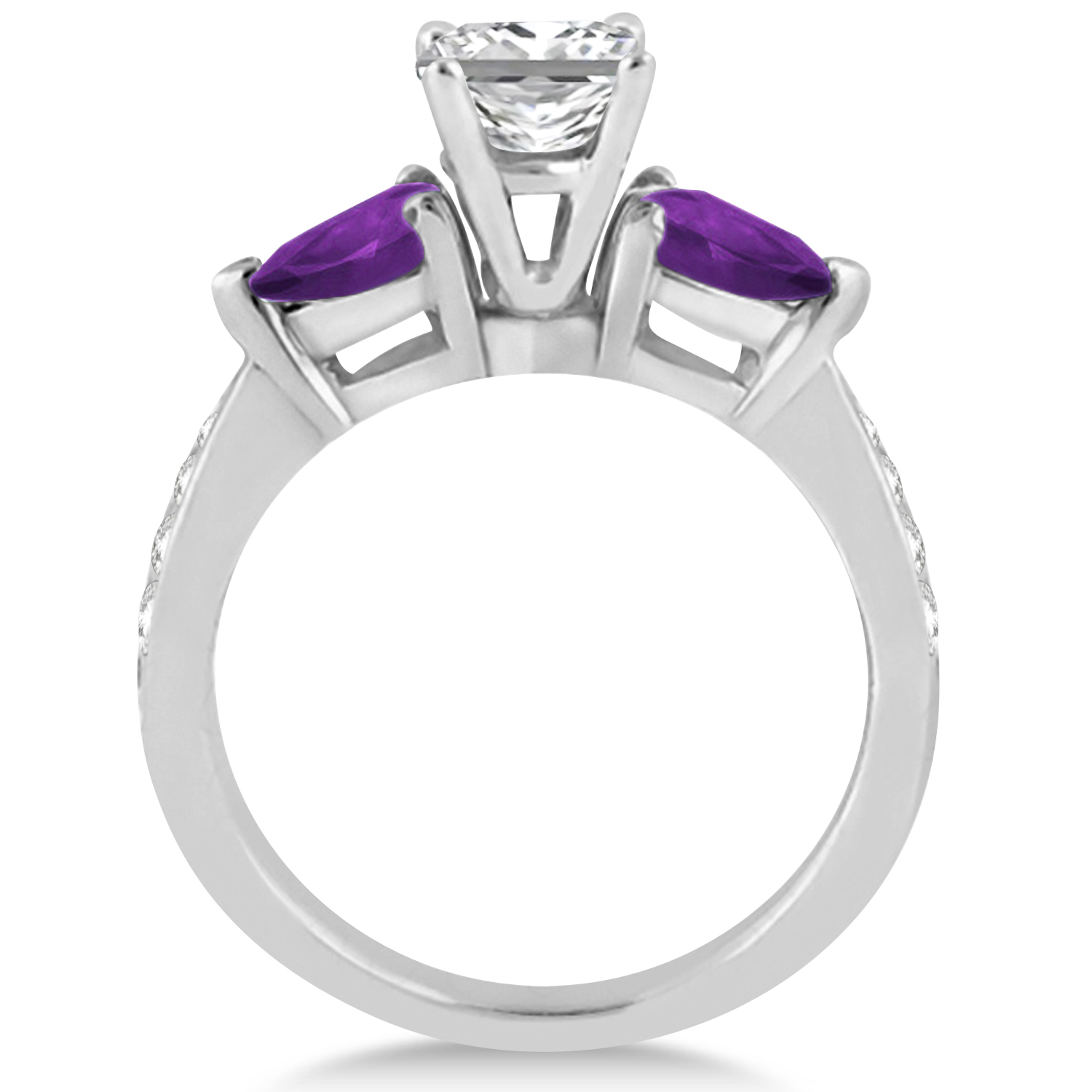Princess Diamond & Pear Amethyst Engagement Ring 14k White Gold (1.29ct)