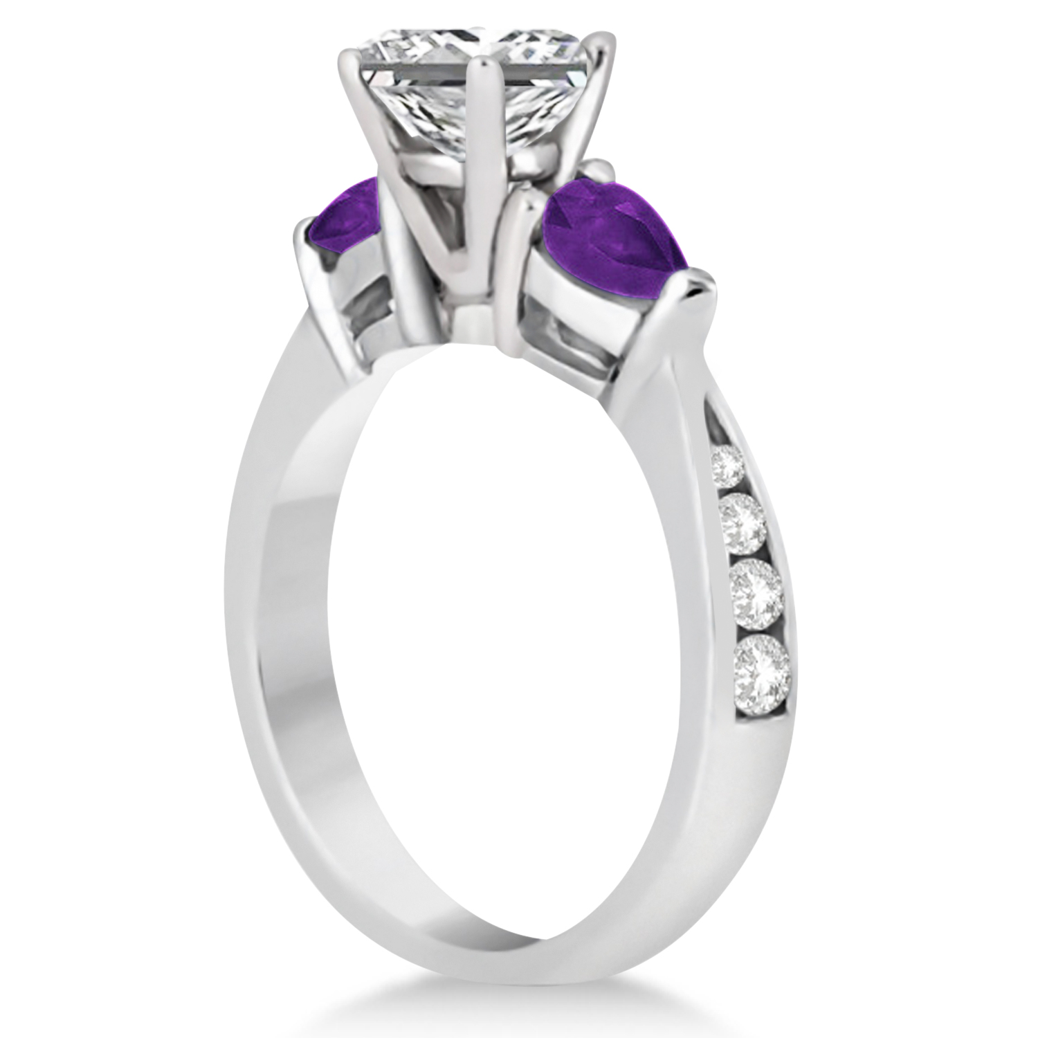 Emerald Diamond & Pear Amethyst Engagement Ring 14k White Gold (1.79ct)