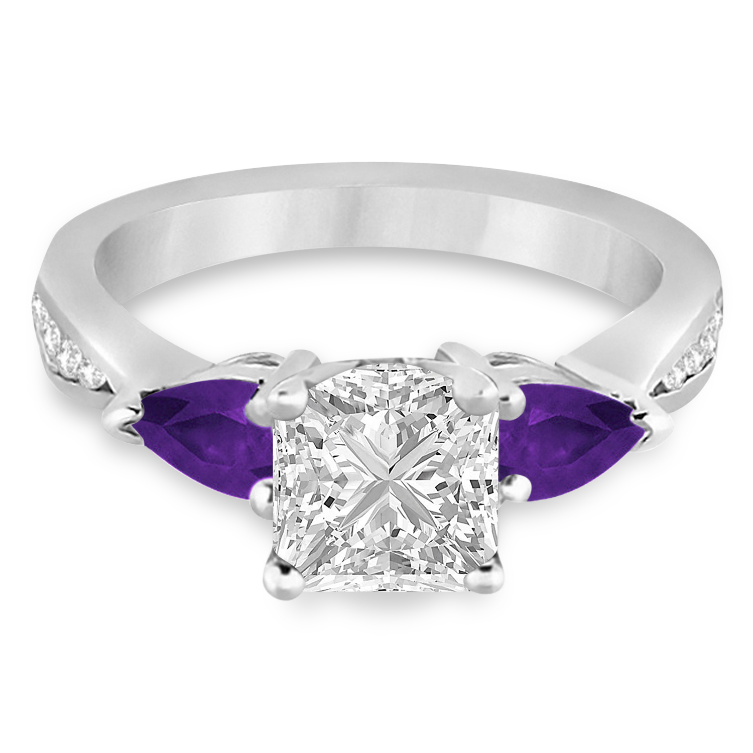 Princess Diamond & Pear Amethyst Engagement Ring 14k White Gold (1.79ct)