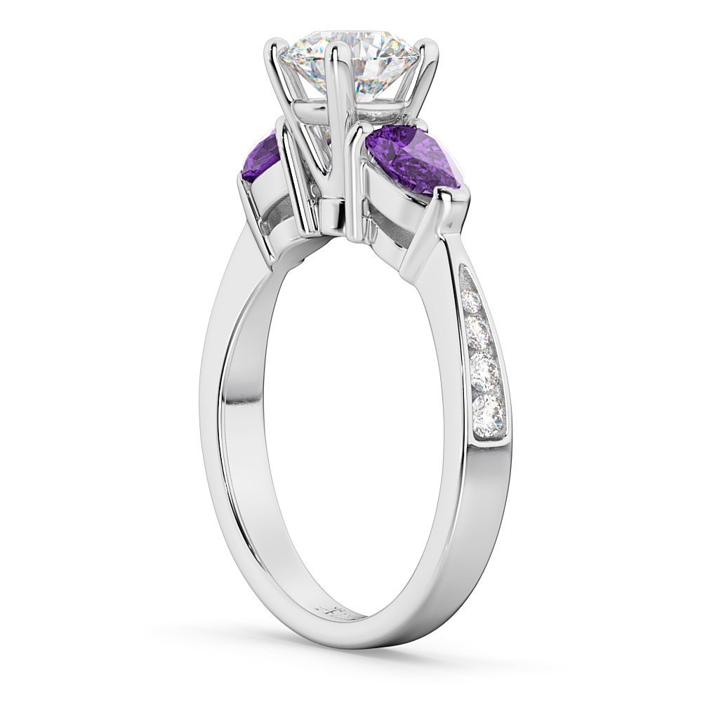 Round Diamond & Pear Amethyst Engagement Ring 18k White Gold (1.79ct)