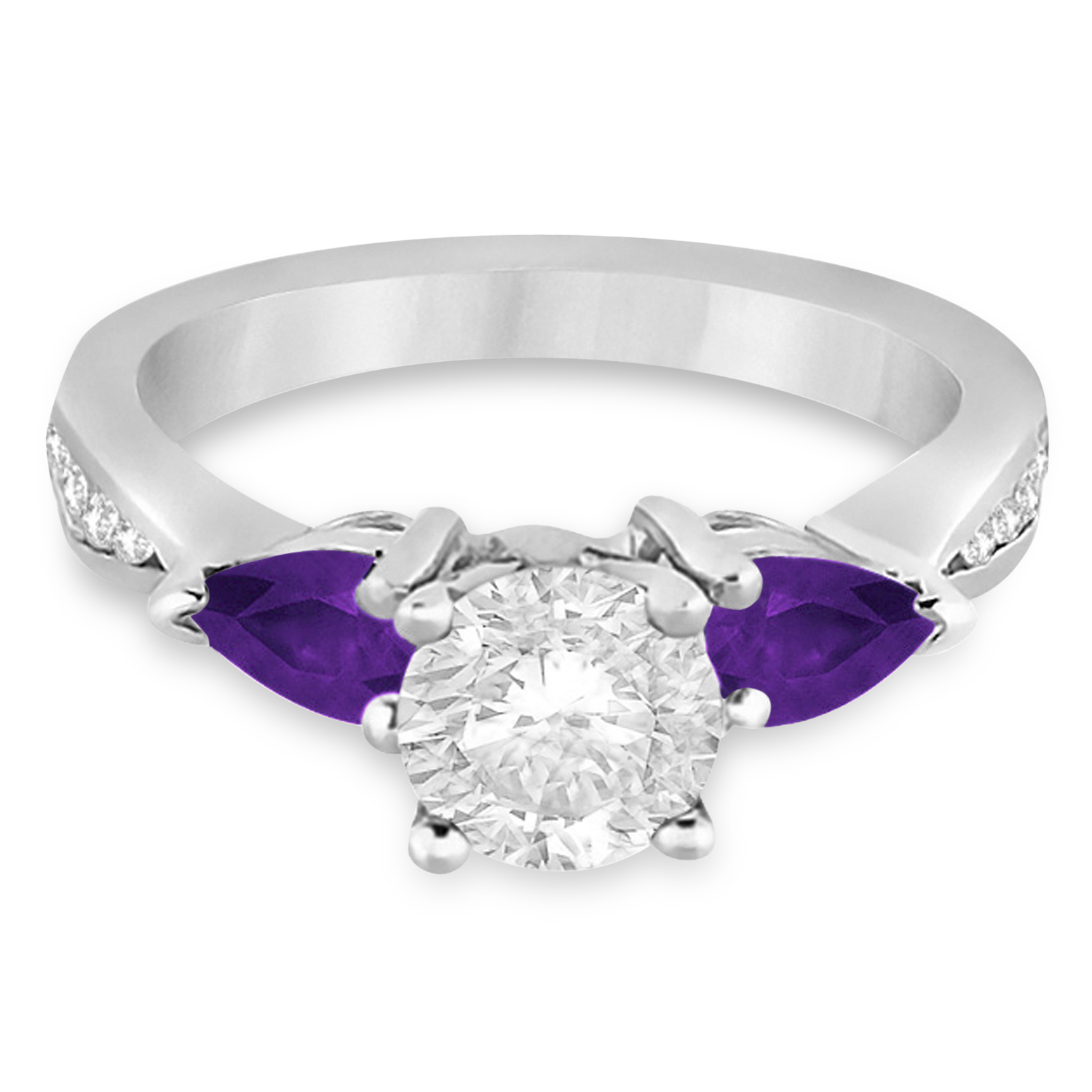 Round Diamond & Pear Amethyst Engagement Ring 18k White Gold (1.79ct)