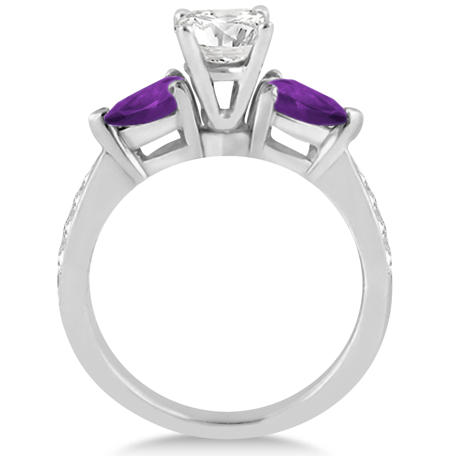 Round Diamond & Pear Amethyst Engagement Ring in Palladium (1.79ct)