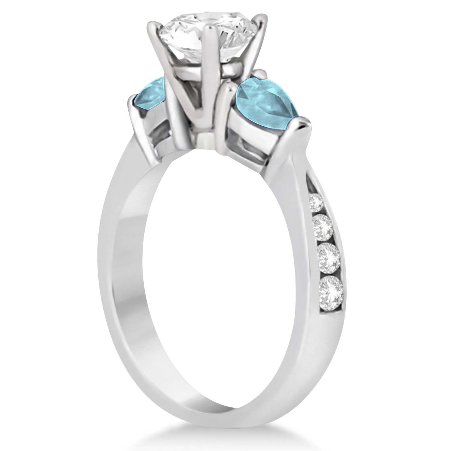 Cushion Diamond & Pear Aquamarine Engagement Ring 14k White Gold (1.29ct)