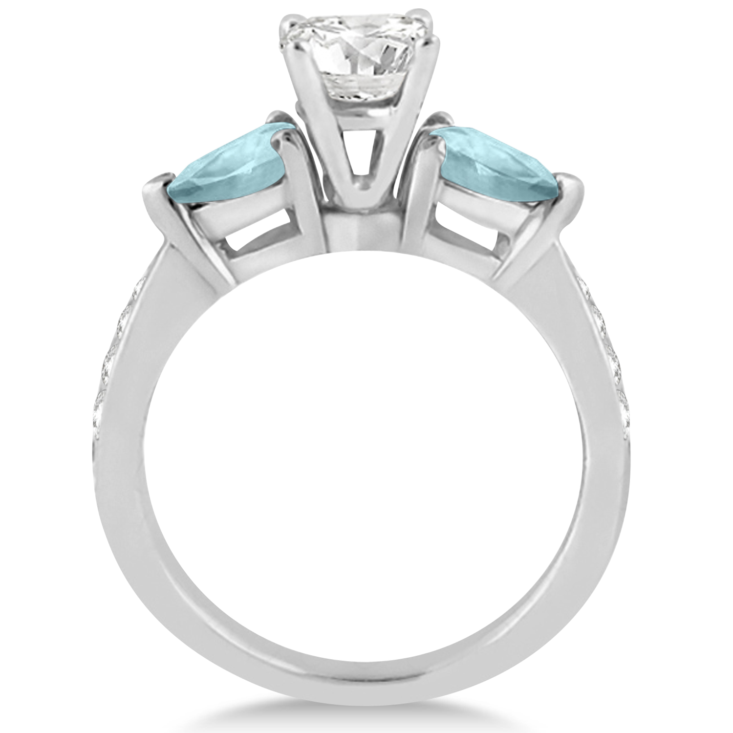 Cushion Diamond & Pear Aquamarine Engagement Ring 14k White Gold (1.29ct)