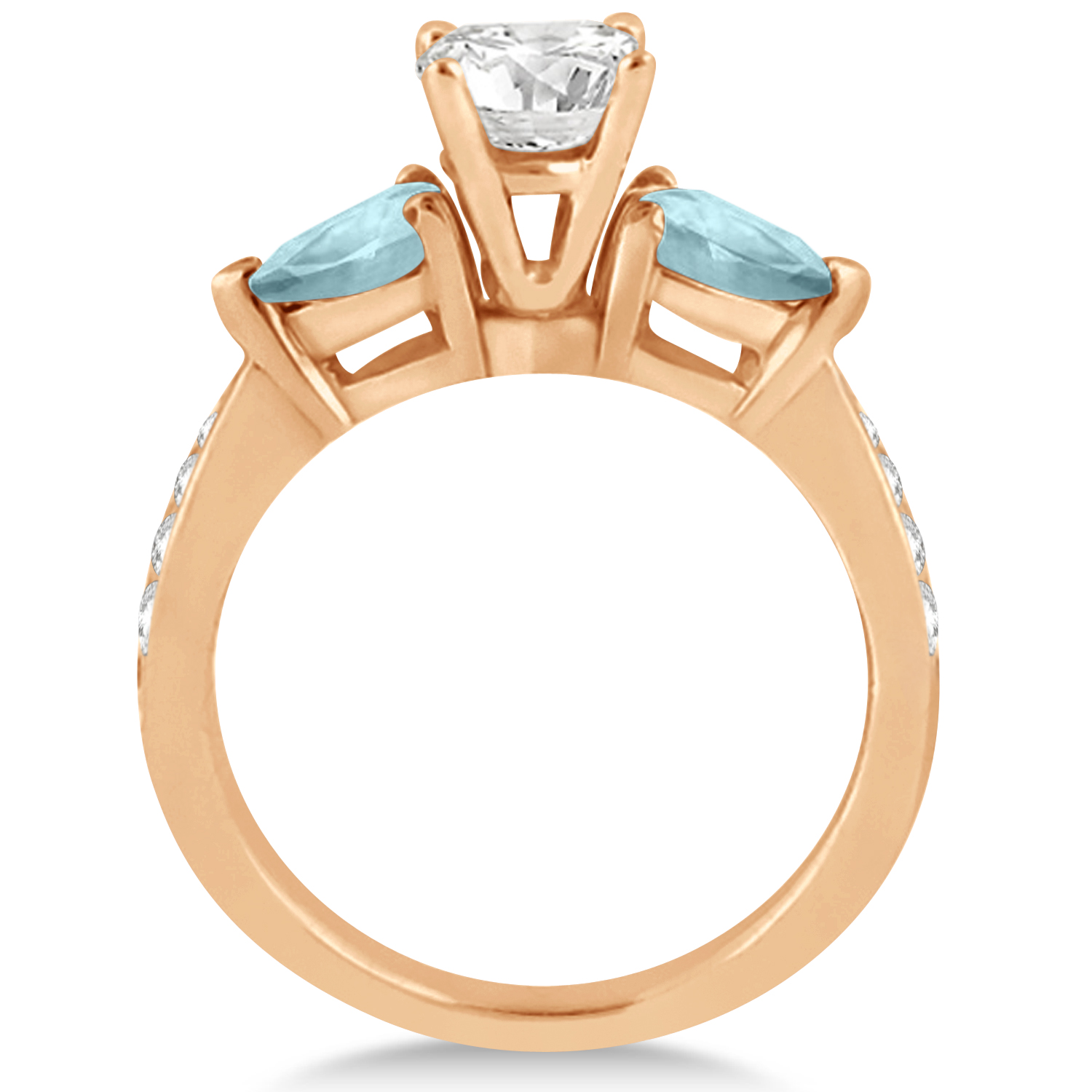 Round Diamond & Pear Aquamarine Engagement Ring 14k Rose Gold (1.79ct)