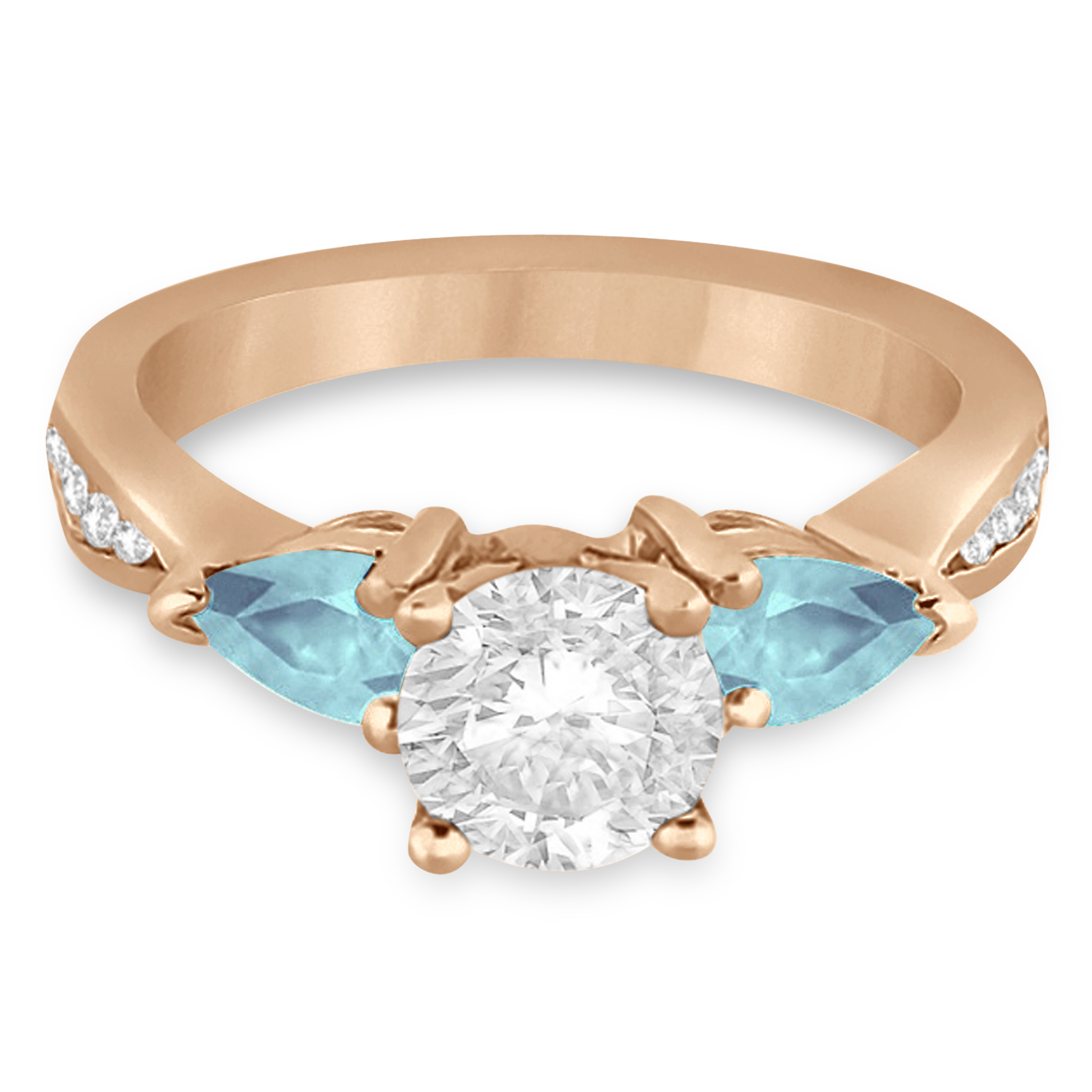 Round Diamond & Pear Aquamarine Engagement Ring 14k Rose Gold (1.79ct)