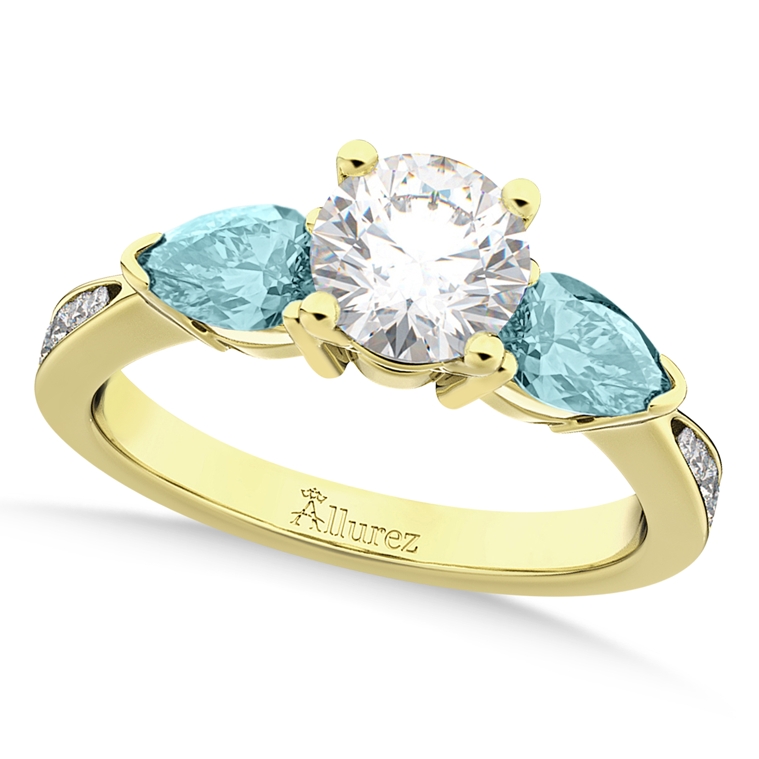 Round Diamond & Pear Aquamarine Engagement Ring 18k Yellow Gold (1.79ct)