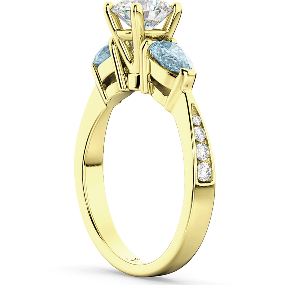 Diamond & Pear Aquamarine Engagement Ring 18k Yellow Gold (0.79ct)