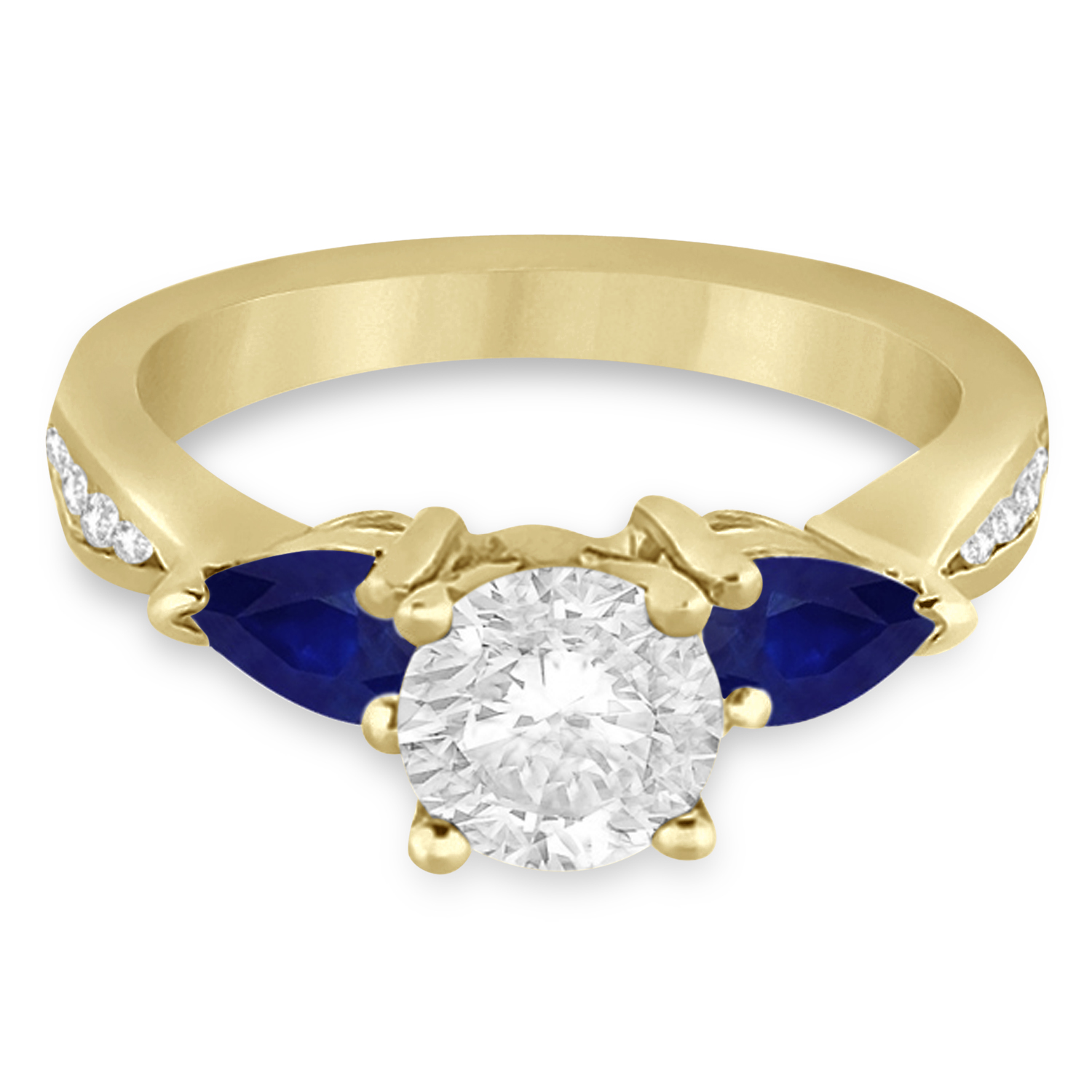 Round Diamond & Pear Blue Sapphire Engagement Ring 18k Yellow Gold (1.29ct)