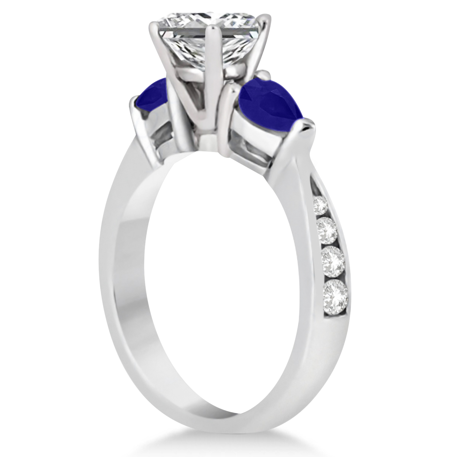 Emerald Diamond & Pear Blue Sapphire Engagement Ring 14k White Gold (1.79ct)