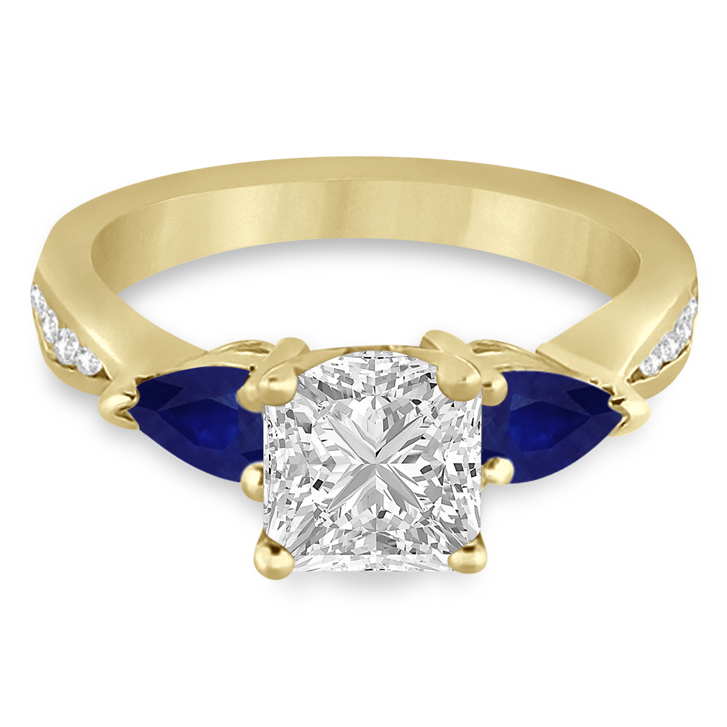 Princess Diamond & Pear Blue Sapphire Engagement Ring 14k Yellow Gold (1.79ct)