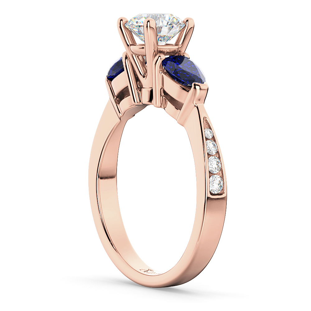 Round Diamond & Pear Blue Sapphire Engagement Ring 14k Rose Gold (1.79ct)