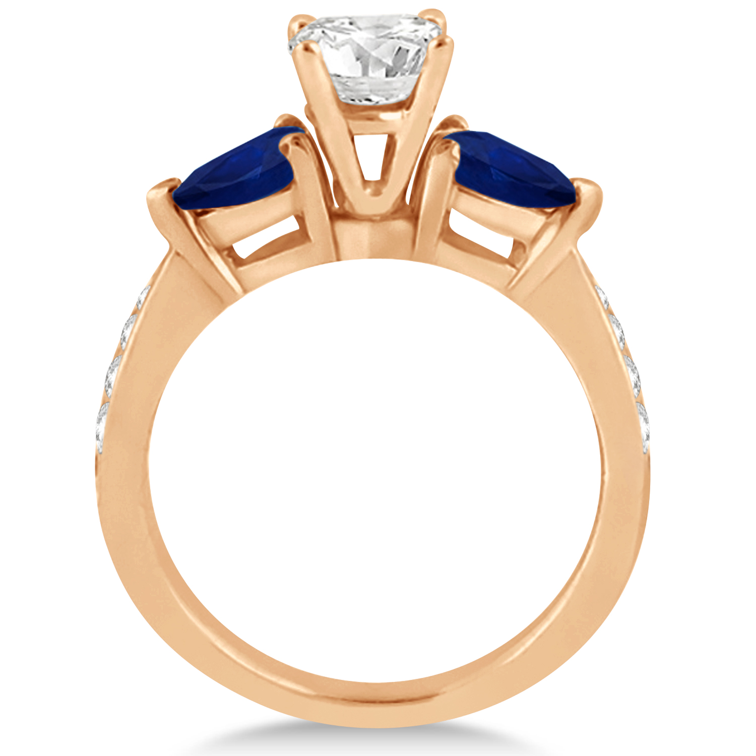 Round Diamond & Pear Blue Sapphire Engagement Ring 14k Rose Gold (1.79ct)