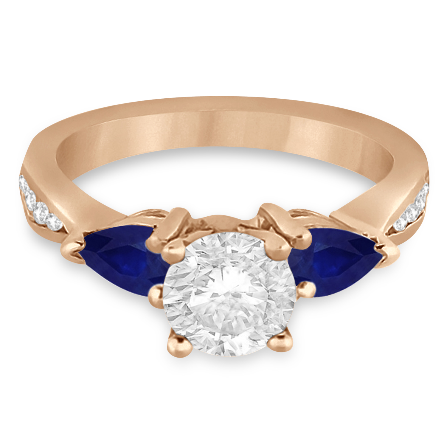 Round Diamond & Pear Blue Sapphire Engagement Ring 14k Rose Gold (1.79ct)