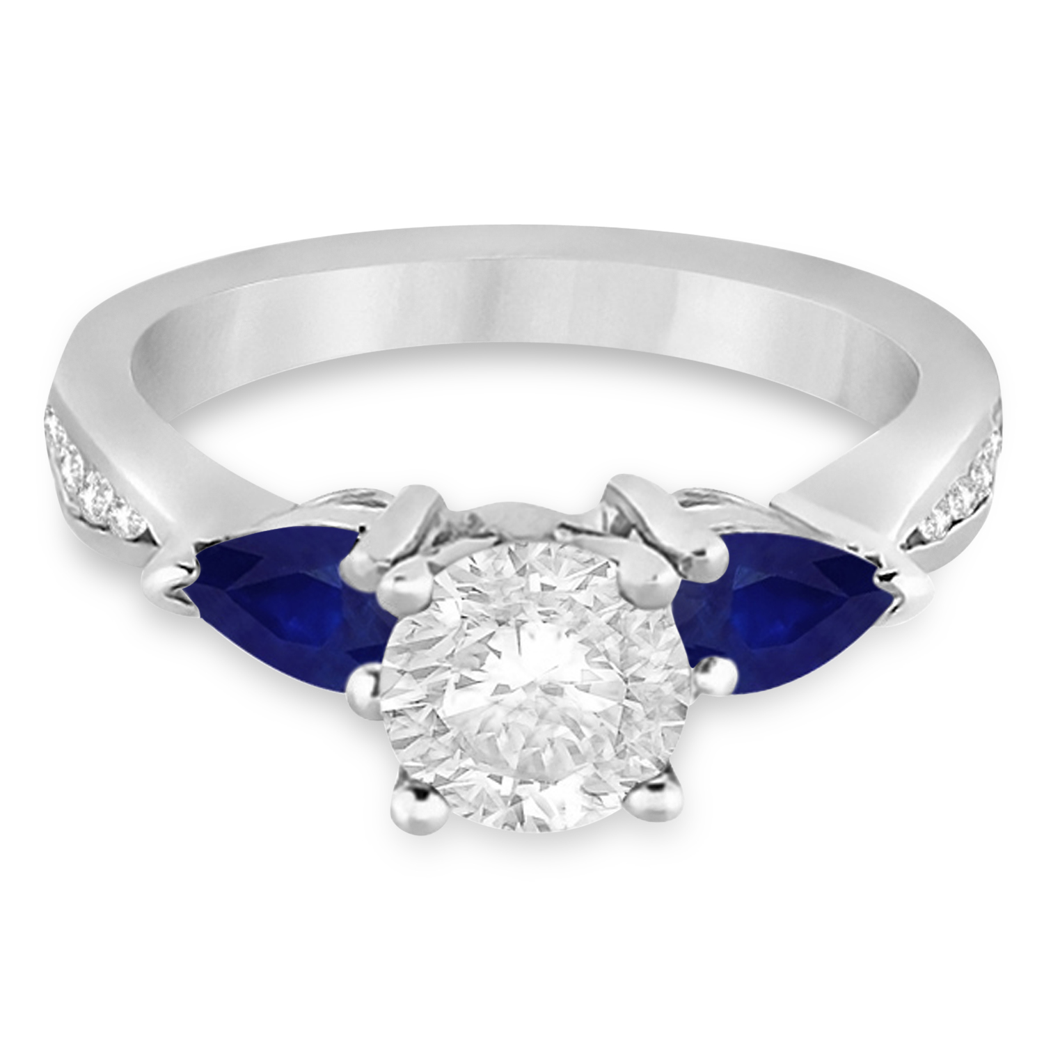 Round Diamond & Pear Blue Sapphire Engagement Ring 14k White Gold (1.79ct)