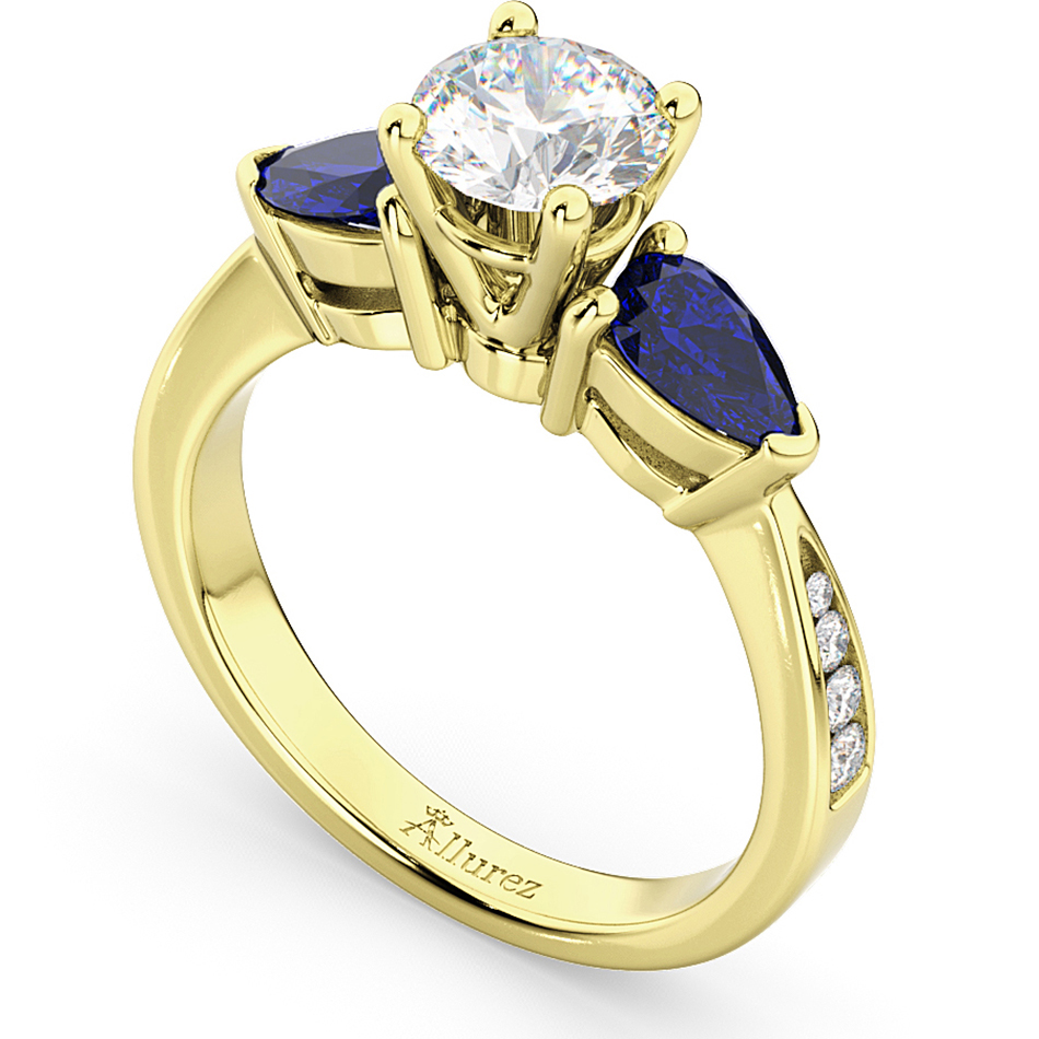 Diamond & Pear Blue Sapphire Engagement Ring 14k Yellow Gold (0.79ct)