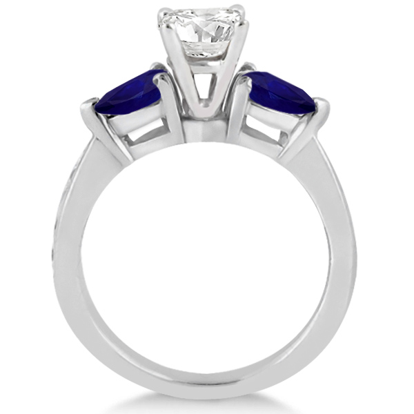 Diamond & Pear Blue Sapphire Engagement Ring Platinum (0.79ct)