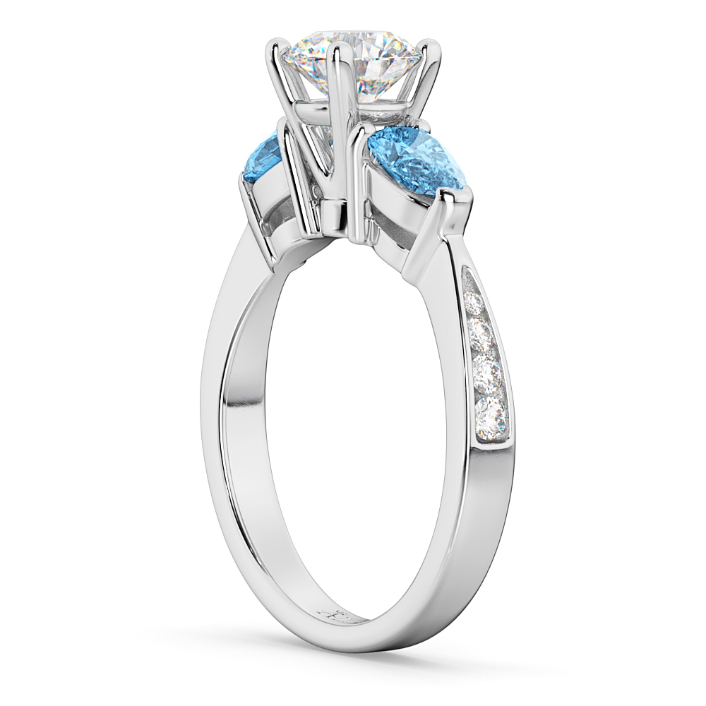 Round Diamond & Pear Blue Topaz Engagement Ring 14k White Gold (1.79ct)