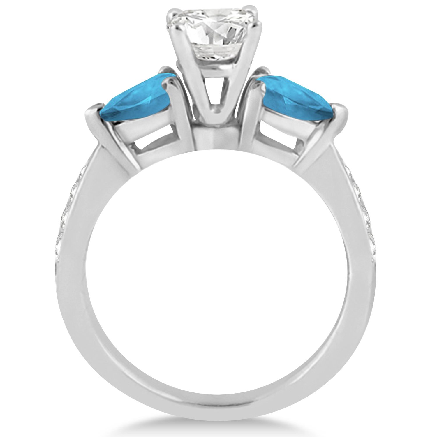 Round Diamond & Pear Blue Topaz Engagement Ring 14k White Gold (1.79ct)