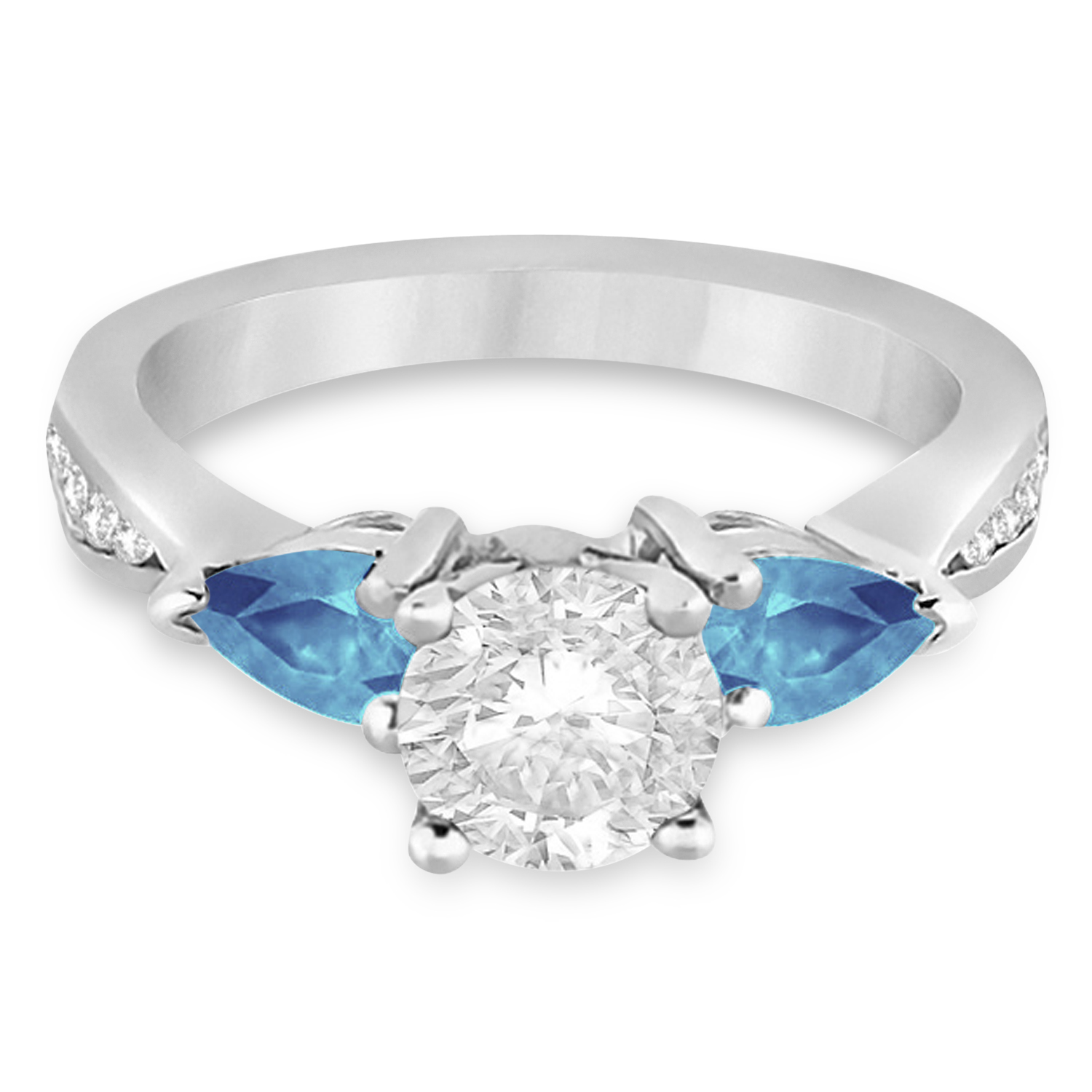 Round Diamond & Pear Blue Topaz Engagement Ring 14k White Gold (1.79ct)