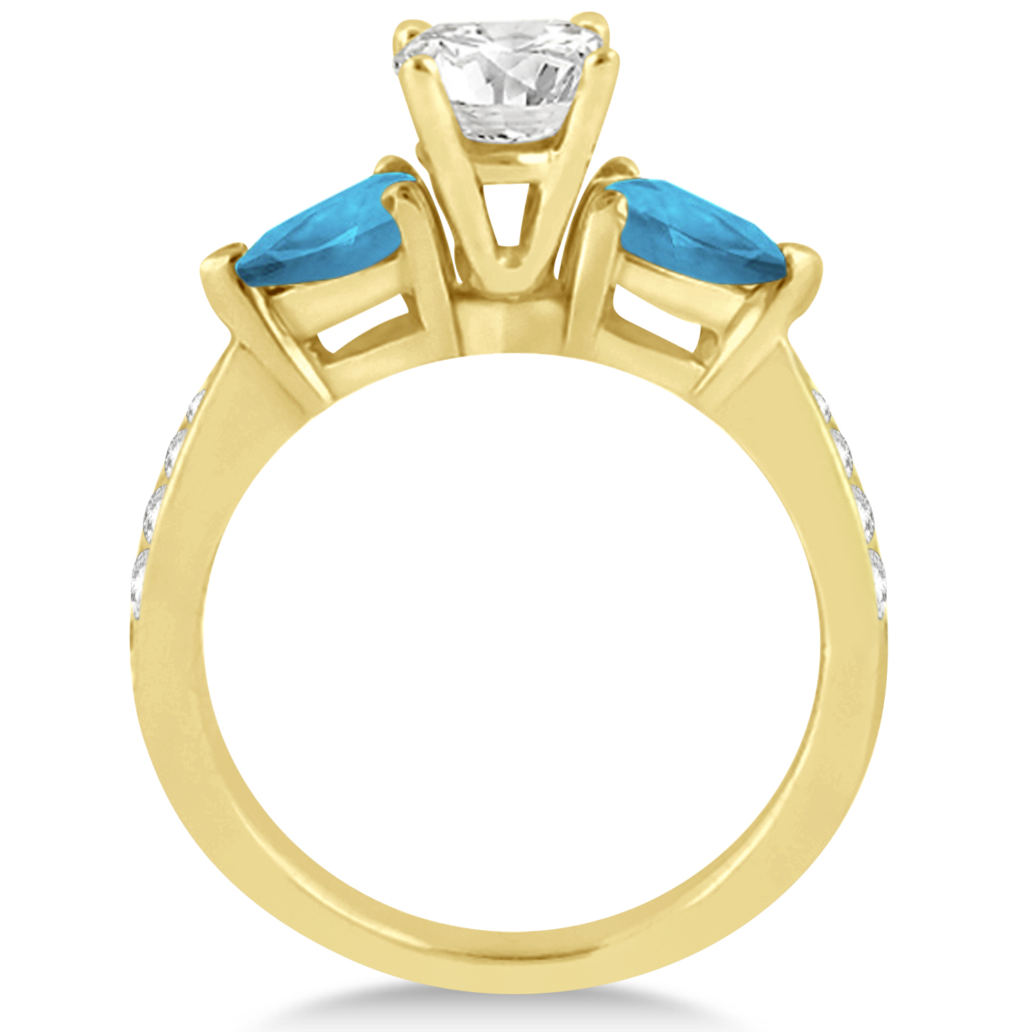 Round Diamond & Pear Blue Topaz Engagement Ring 18k Yellow Gold (1.79ct)