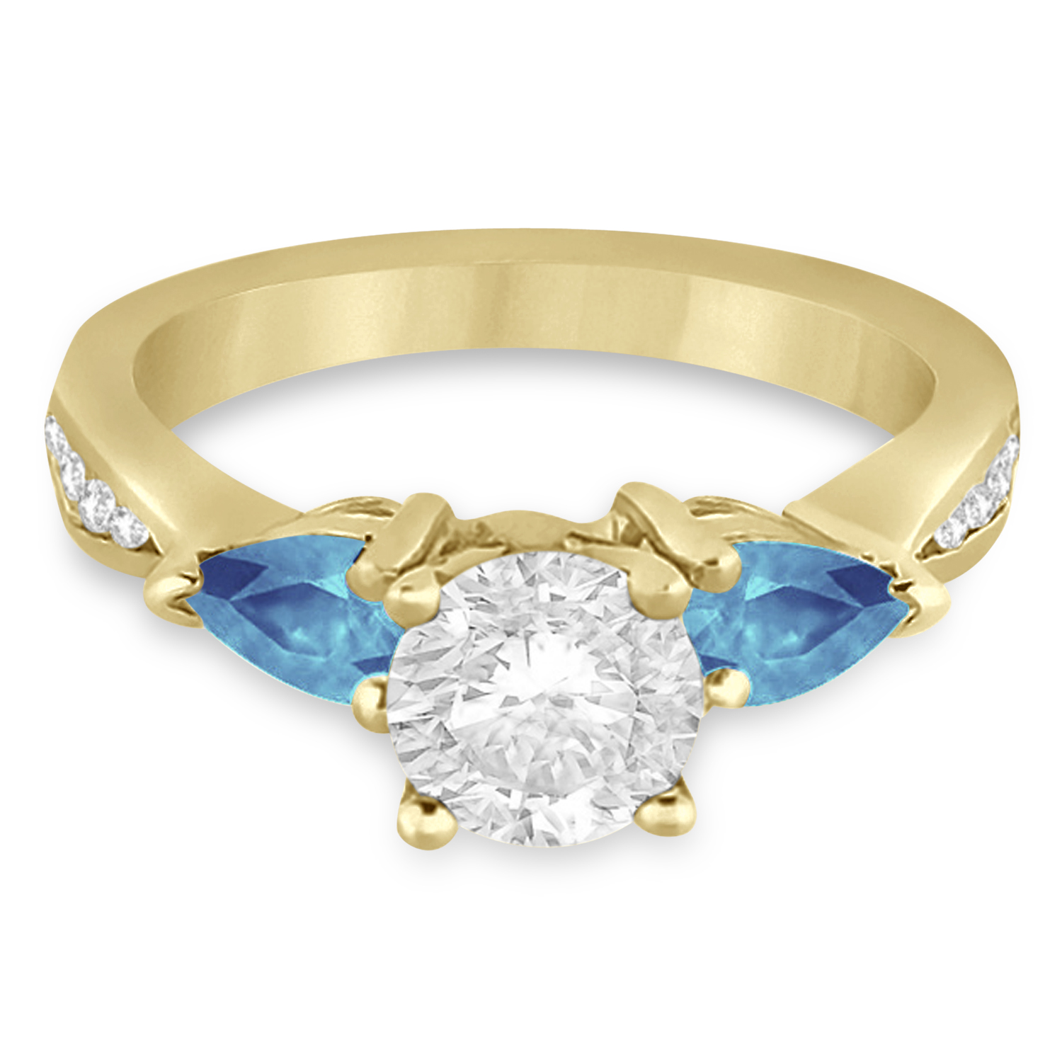 Round Diamond & Pear Blue Topaz Engagement Ring 18k Yellow Gold (1.79ct)