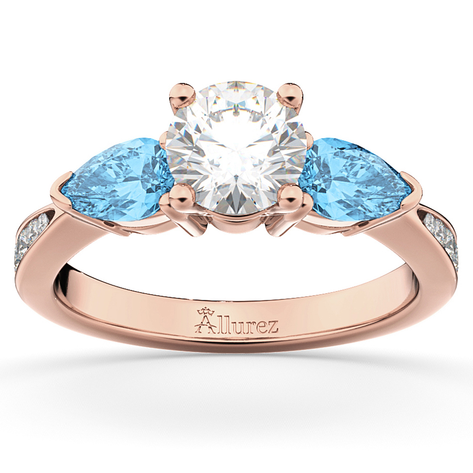 Diamond & Pear Blue Topaz Engagement Ring 14k Rose Gold (0.79ct)
