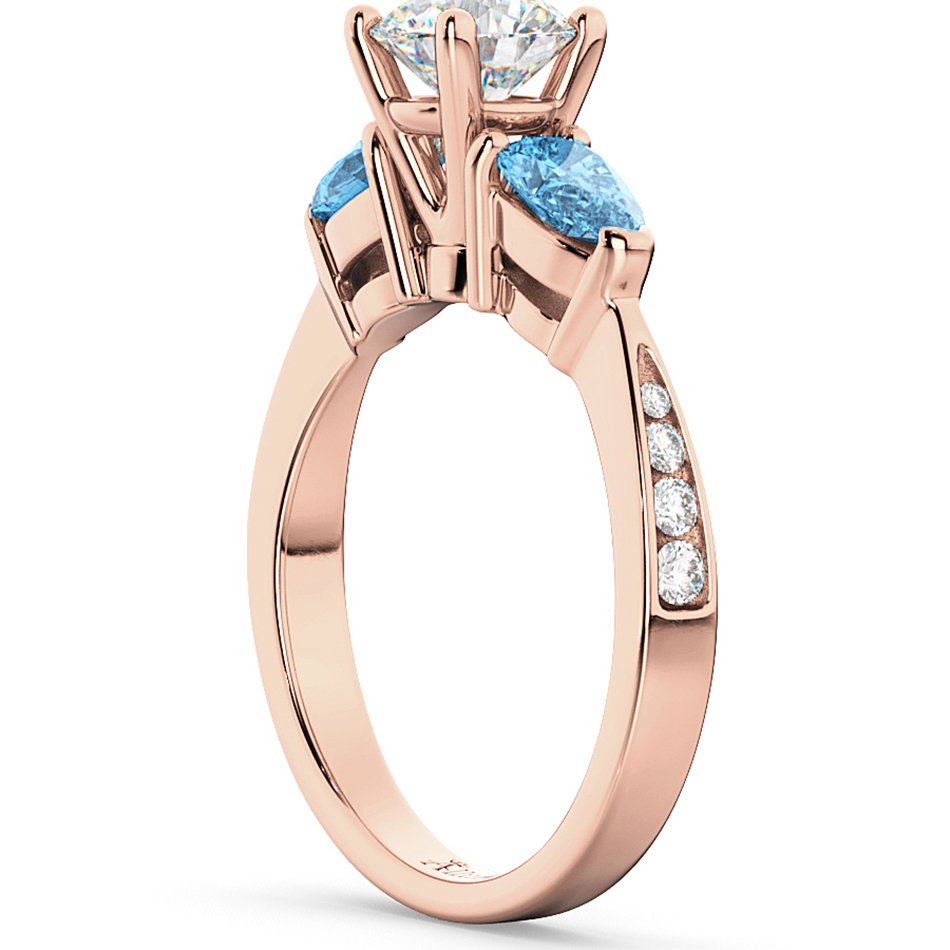 Diamond & Pear Blue Topaz Engagement Ring 18k Rose Gold (0.79ct)