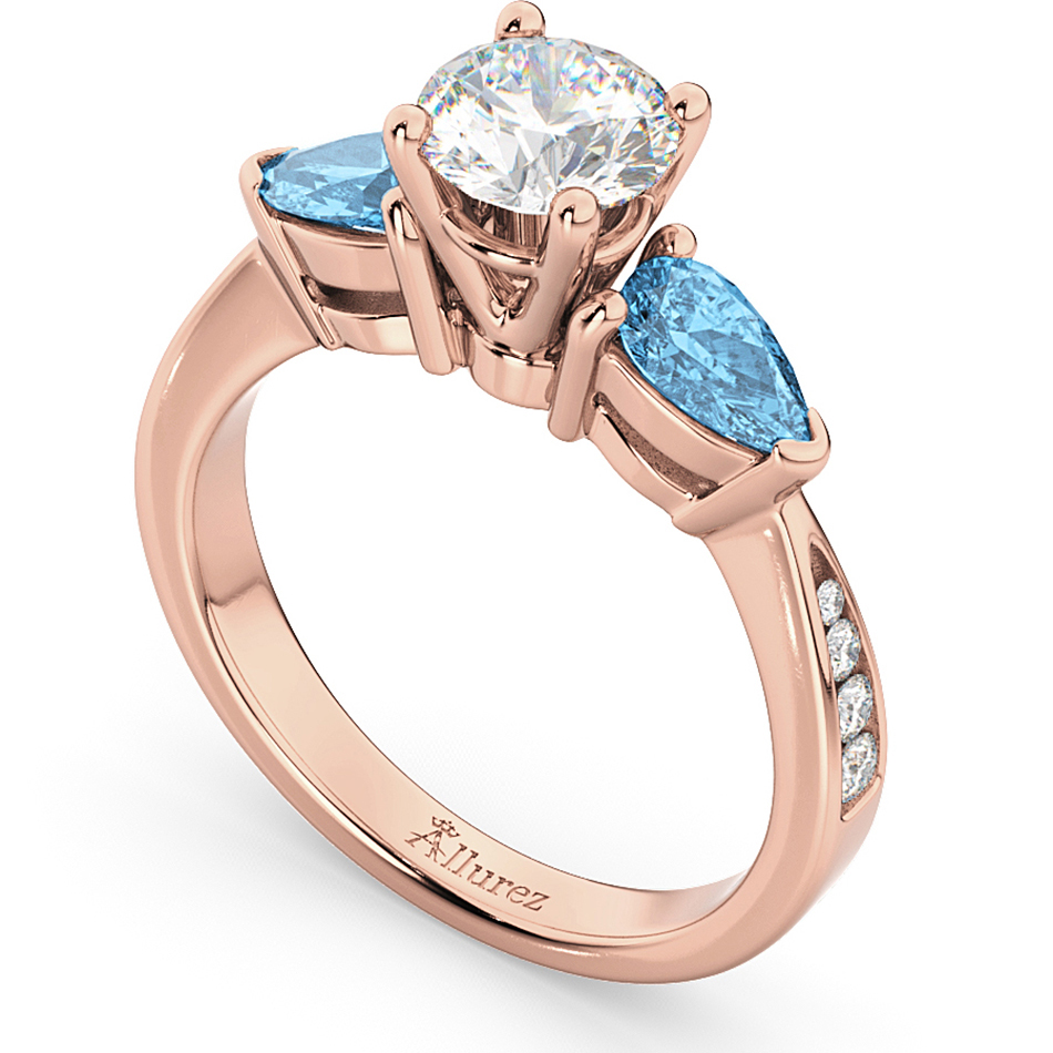 Diamond & Pear Blue Topaz Engagement Ring 18k Rose Gold (0.79ct)