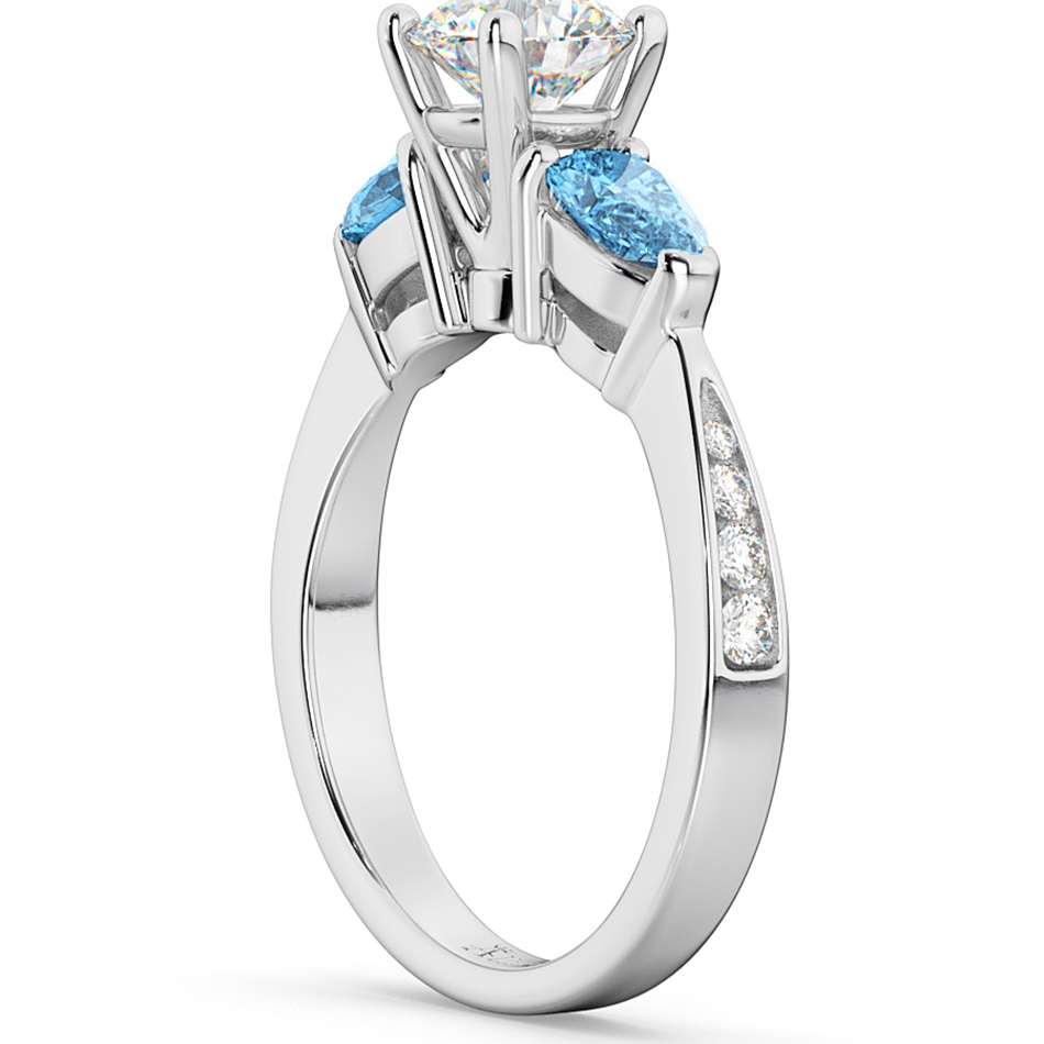 Diamond & Pear Blue Topaz Engagement Ring 18k White Gold (0.79ct)
