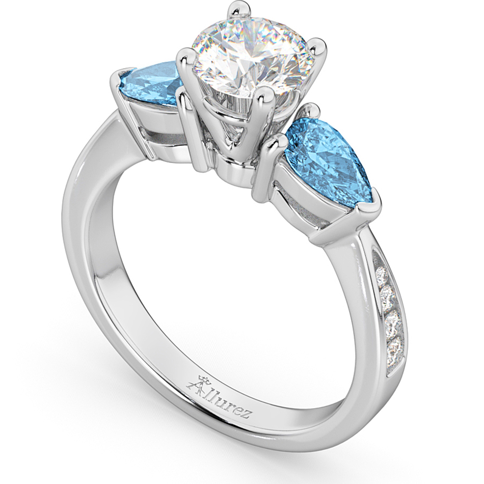 Diamond & Pear Blue Topaz Engagement Ring 18k White Gold (0.79ct)