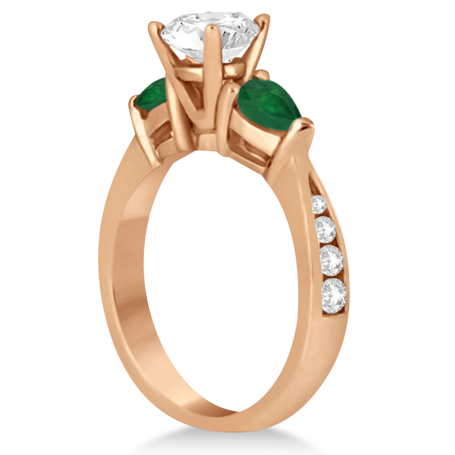Cushion Diamond & Pear Green Emerald Engagement Ring 14k Rose Gold (1.29ct)