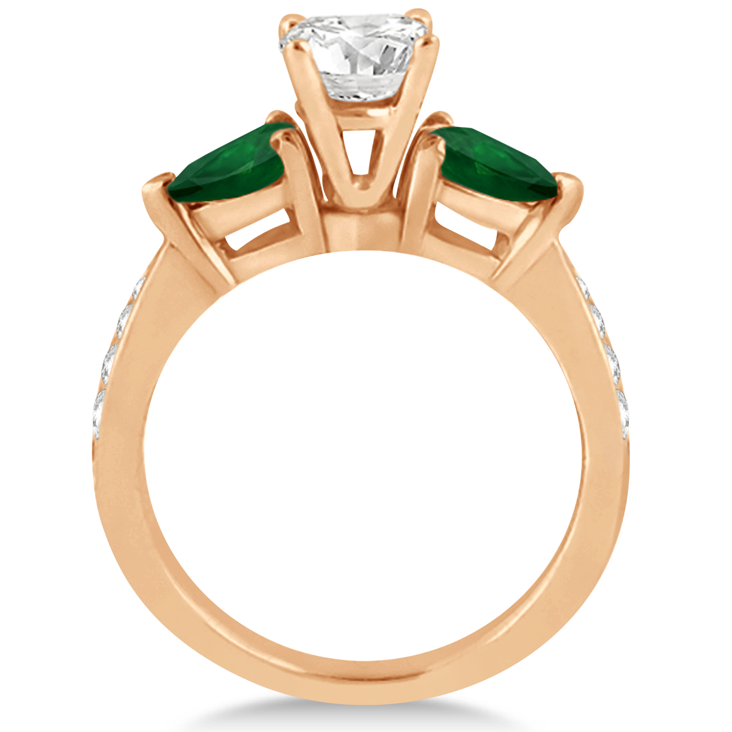 Cushion Diamond & Pear Green Emerald Engagement Ring 14k Rose Gold (1.29ct)