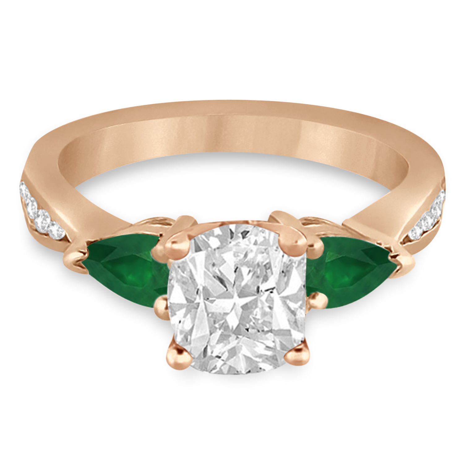 Cushion Diamond & Pear Green Emerald Engagement Ring 14k Rose Gold (1.29ct)