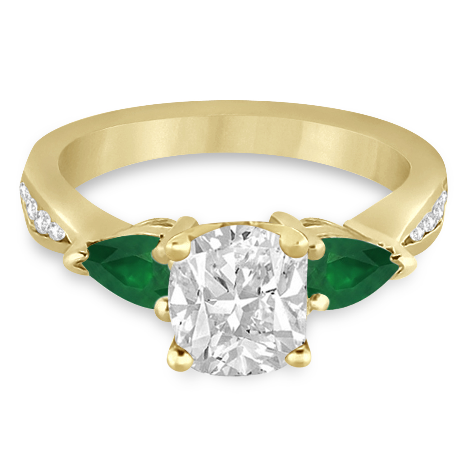 Cushion Diamond & Pear Green Emerald Engagement Ring 14k Yellow Gold (1.29ct)