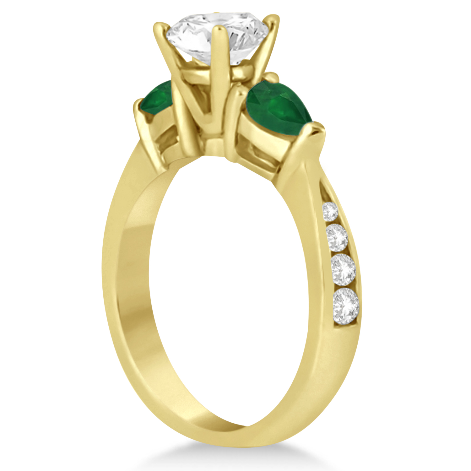 Cushion Diamond & Pear Green Emerald Engagement Ring 18k Yellow Gold (1.29ct)