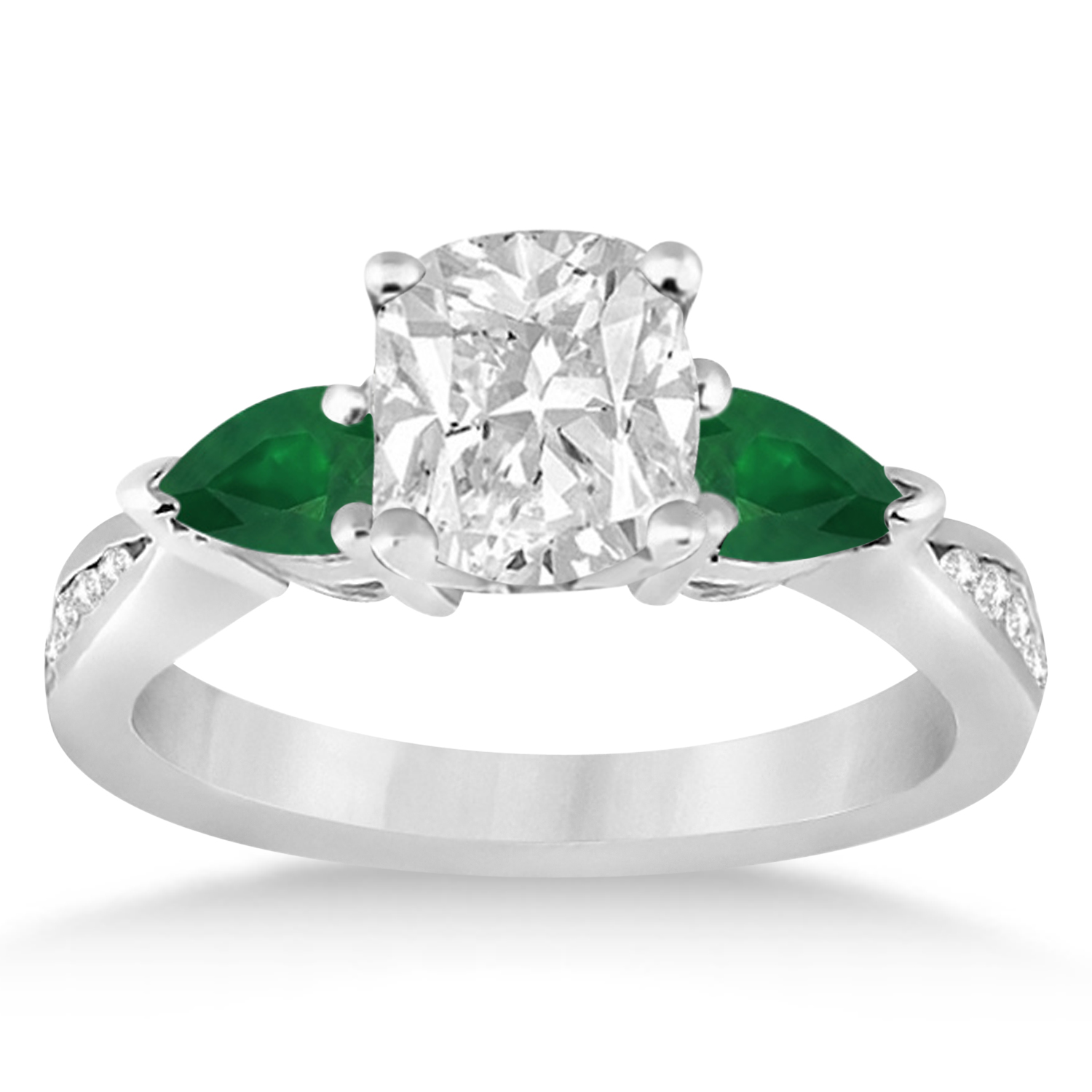 Cushion Diamond & Pear Green Emerald Engagement Ring in Platinum (1.29ct)